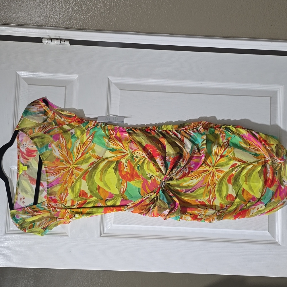 NWT Guess Layla Tropical Knot Accent Mini Dress Yellow Multi Size S - Picture 8 of 11